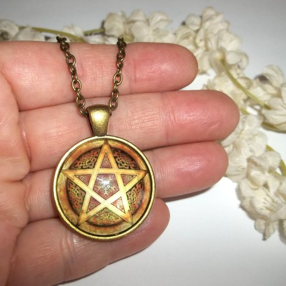 Pentagram Necklace Unisex Style Bronze Brown Costume Jewelry Charm Pendant C556 - Picture 7 of 7